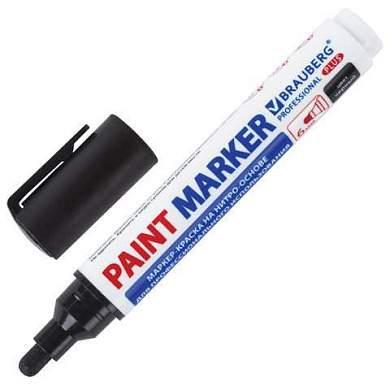 Маркер-краска лаковый (paint marker) 6 мм, ЧЕРНЫЙ, НИТРО-ОСНОВА, BRAUBERG PROFESSIONAL PLUS EXTRA, 151451 (арт. 151451)