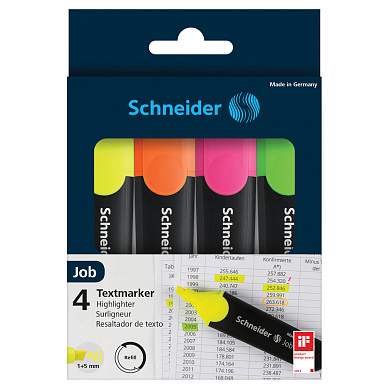 Набор текстовыделителей Schneider "Job" 04цв., 1-5мм, прозрачный чехол/картонная уп. (арт. 255704)
