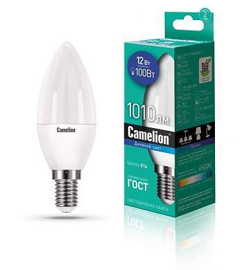 Camelion Свеча E14 12W(980Lm 220°) 6500K 6K Матов. 107X38 Пластик Led12-C35/865/E14 (арт. 695001)
