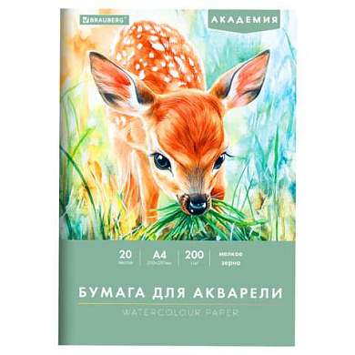 Папка для акварели А4, 20 л., 200 г/м2, 210х297 мм, BRAUBERG АКАДЕМИЯ, "Оленёнок", 117746 (арт. 117746)