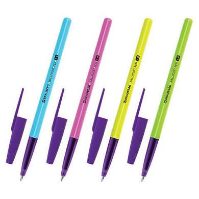Ручка шариковая BRAUBERG "Офисная" NEON COLOR, СИНЯЯ, корпус ассорти, пишущий узел 1 мм, линия письма 0,5 мм, 144200 (арт. 144200)
