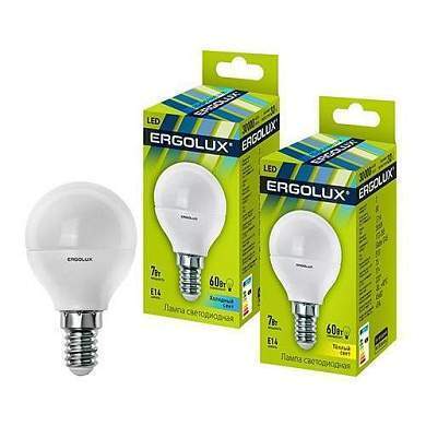 Ergolux шар G45 E14 7W(560lm 220°) 3000K 2K матовая 82x45 пластик/алюм. LED-G45-7W-E14-3K (арт. 659296)