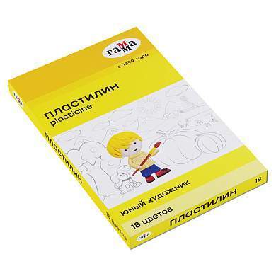 Пластилин Гамма "Юный художник" NEW, 18 цветов, 252г, со стеком, картон. упаковка (арт. 298649)