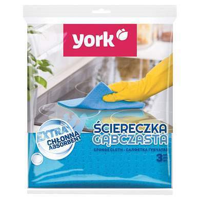 Салфетки ЦЕЛЛЮЛОЗНЫЕ (губчатые), 15,5х17,5 см, КОМПЛЕКТ 3 шт., СУПЕР впитываемость, YORK, 24010 (арт. 608408)