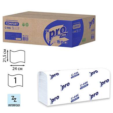 Полотенца бумажные 200 шт., PROtissue (H2) PREMIUM, 1-слойные, белые, КОМПЛЕКТ 28 пачек, 24х21,5 см, Z-сложение, С446 (арт. 118806)