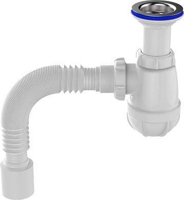 Aquant Сифон для кухни 1 1/2''х40 с метал.решет.,удлинённой горловиной,гибк.труба 40х50,B0510-17-MR (арт. 876639)