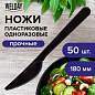 Нож одноразовый пластиковый 180 мм, черный, КОМПЛЕКТ 50 шт., ЭТАЛОН, WELDAY, 607841 (арт. 607841)