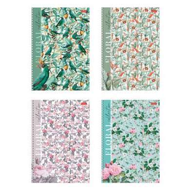 Тетрадь А4 80 л., HATBER, гребень, клетка, матовая ламинация, "Floral collection" (микс в спайке), 082972, 80Т4лВ1гр (арт. 405420)