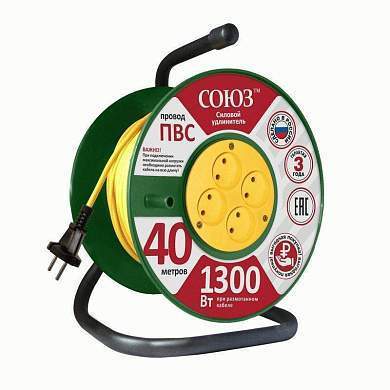 СОЮЗ силовой удлинитель на пласт. катуш. ПВС 2х0.75 4 роз. 40 м 6А 481S-3104 (арт. 381006)