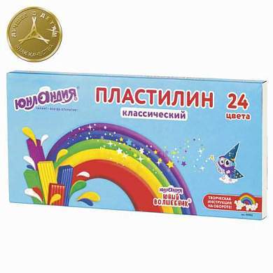 Пластилин классический ЮНЛАНДИЯ "ЮНЫЙ ВОЛШЕБНИК", 24 цвета, 480 г, со стеком, ВЫСШЕЕ КАЧЕСТВО, 105902 (арт. 105902)