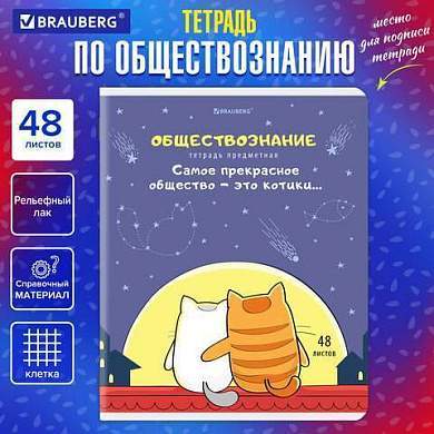 Тетрадь предметная "КОТ-ЭНТУЗИАСТ" 48 л., TWIN-лак, ОБЩЕСТВОЗНАНИЕ, клетка, подсказ, BRAUBERG, 404557 (арт. 404557)