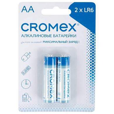 Батарейки алкалиновые "пальчиковые" КОМПЛЕКТ 2 шт., CROMEX Alkaline, АА (LR6, 15А), блистер, 457128 (арт. 457128)