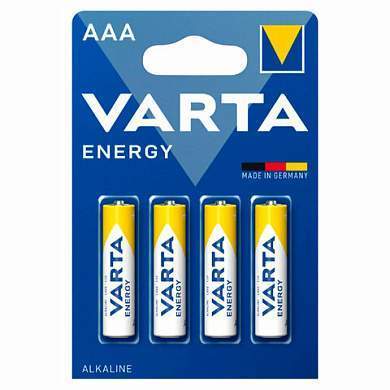 Батарейки алкалиновые "мизинчиковые" КОМПЛЕКТ 4 шт., VARTA ENERGY, ААА (LR03,15А), блистер, 4103229414 (арт. 457402)