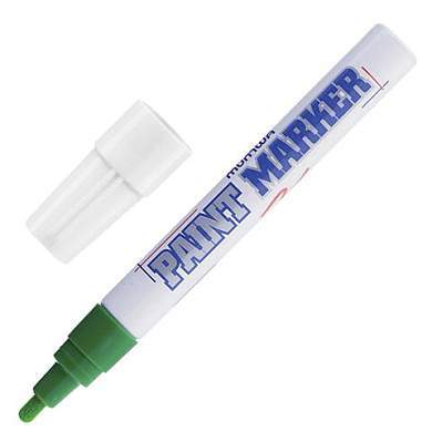 Маркер-краска лаковый (paint marker) MUNHWA, 4 мм, ЗЕЛЕНЫЙ, нитро-основа, алюминиевый корпус, PM-04 (арт. 151473)