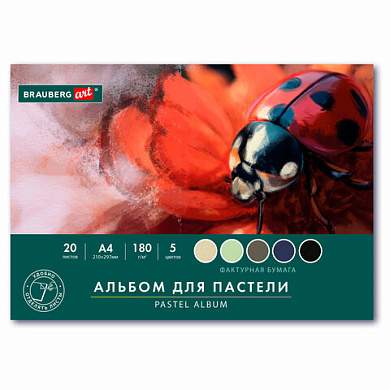 Альбом для пастели А4, 20 листов, 5 цветов, 180 г/м2, склейка, BRAUBERG ART CLASSIC, 116343 (арт. 116343)