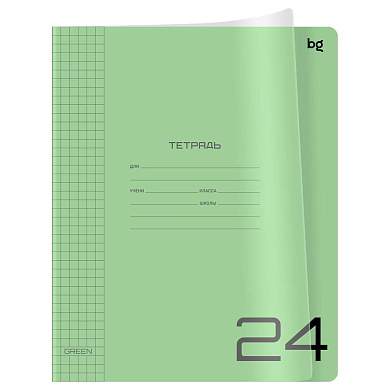 Тетрадь 24л. клетка BG "UniTone. Green", пластиковая прозрачная обложка (арт. 379171)