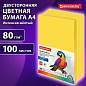 Бумага цветная BRAUBERG, А4, 80 г/м2, 100 л., интенсив, желтая, для офисной техники, 112450 (арт. 112450)