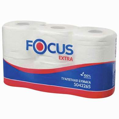 Бумага туалетная, спайка 6 шт., 2-слойная (6х48 м) Focus Extra, белая, 5067596, 5042265/5067596 (арт. 112142)
