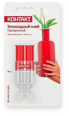 Клей Эпоксидный Контакт 3мин, шприц 6мл, прозрачный, BL1, арт. КЭ 288 - Б06 ШП (арт. 29928)