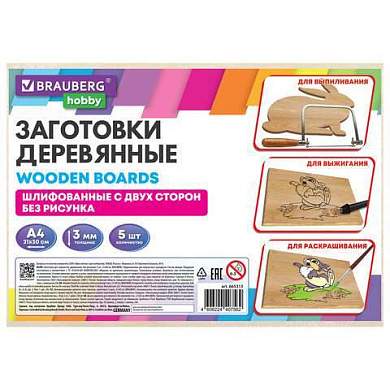 Заготовки для творчества, деревянные, без рисунков, 5 шт., 21х30 см, BRAUBERG HOBBY, 665313 (арт. 665313)