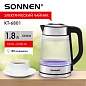 Чайник электрический SONNEN KT-6801, 1,8 л, 2200 Вт, термостойкое стекло текстура полоска, внутренняя подсветка синяя, нерж. сталь, 455143 (арт. 455143)