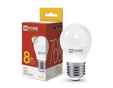ASD/inHome VC шар P45 E27 8W(720lm) 3000К 3K 83x45 (без пульсации) 0563 (арт. 687243)