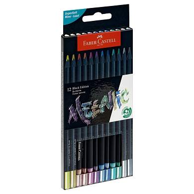 Карандаши цветные Faber-Castell "Black Edition", 12цв., металлик, трехгран., черное дерево, заточен., картон. (арт. 375097)