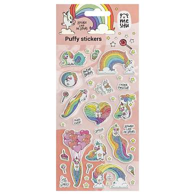 Наклейки объемные MESHU "Rainbow unicorn", 10*23см, с блестками, пакет европодвес (арт. 365060)
