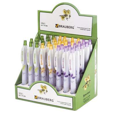 Ручка шариковая автоматическая с грипом BRAUBERG "Herb Time", СИНЯЯ, корпус ассорти, узел 0,7 мм, линия письма 0,35 мм, 141286 (арт. 141286)