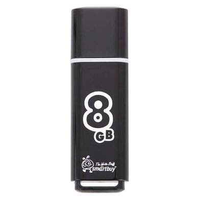 Флеш-диск 8 GB, SMARTBUY Glossy, USB 2.0, черный, SB8GBGS-K (арт. 512177)