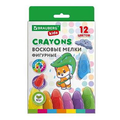 Восковые мелки фигурные BRAUBERG KIDS "Капельки", 12 цветов, 273094 (арт. 273094)