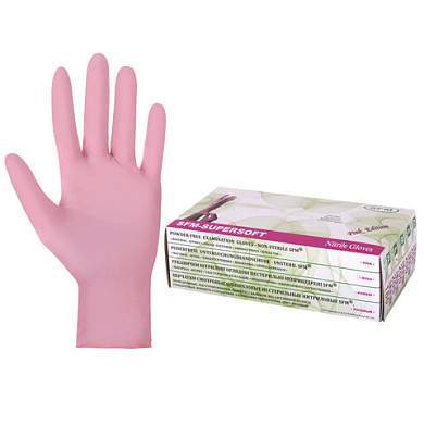 Перчатки нитриловые смотровые SFM Supersoft PINK, 100 пар (200 шт.), размер L (большой), розовые (арт. 631519)
