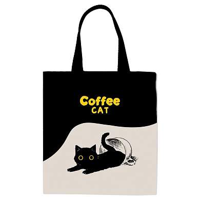 Сумка-шоппер MESHU "Coffee Cat", 33*40см, канвас, с карманом (арт. 367763)