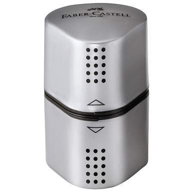 Точилка пластиковая Faber-Castell "Trio Grip 2001" 3 отверстия, 2 контейнера, серебряная (арт. 286091)