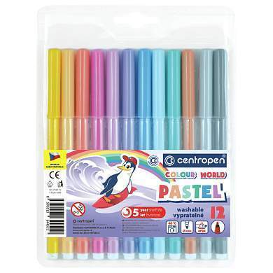 Фломастеры Centropen "Colour World. Pastel", 12цв., 2мм, смываемые, блистер (арт. 304729)