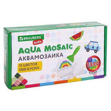Аквамозаика 15 цветов, 1500 бусин, с трафаретами и инструментами, BRAUBERG KIDS, 664913 (арт. 664913)