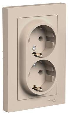 Schneider AtlasDesign розетка СУ 2 мест. песочнный (пл.осн., земля) ATN001224 (6!) (арт. 852286)