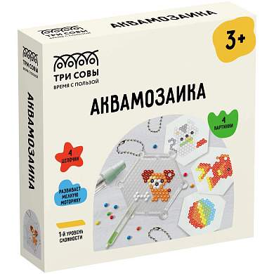 Аквамозаика ТРИ СОВЫ "Домашние питомцы", набор инструментов, трафареты, картонная коробка 12*12см (арт. 359668)