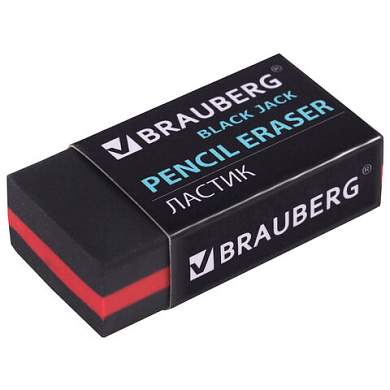 Ластик BRAUBERG "BlackJack", 40х20х11 мм, черный, прямоугольный, картонный держатель, 222466 (арт. 222466)