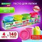 Пластилин-тесто для лепки BRAUBERG KIDS, 4 цвета, 560 г, яркие неоновые цвета, крышки-штампики, 106716 (арт. 106716)