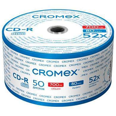 Диски CD-R CROMEX, 700 Mb, 52x, Bulk (термоусадка без шпиля), КОМПЛЕКТ 50 шт., 513773 (арт. 513773)