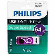 Флеш-диск 64 GB PHILIPS VIVID, разъем USB 3.0, фиолетовый, FM64FD00B/97 (арт. 514096)