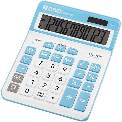 Калькулятор настольный Eleven CDC-120-WH/CY, 12 разрядов, двойное питание, 155*206*38мм, белый/синий (арт. 365646)