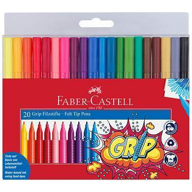 Фломастеры Faber-Castell "Grip", 20цв., трехгранные, смываемые, пластик. уп., европодвес (арт. 286203)