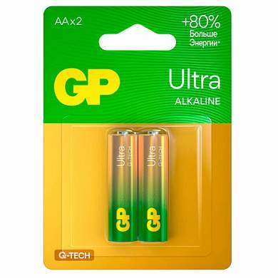 Батарейки КОМПЛЕКТ 2 шт., GP Ultra G-Tech, AA (LR6,15А), алкалиновые, пальчиковые, 15AUA21-2CRSBC2 (арт. 457745)