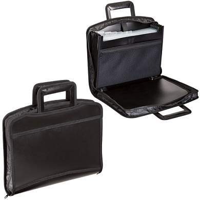 Папка-портфель пластиковая BRAUBERG А4+ (355х290х60 мм), выдвижные ручки, 9 отделений, 1 карман, черная, 225168 (арт. 225168)