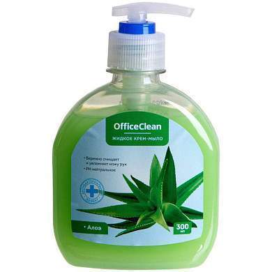 Мыло-крем жидкое OfficeClean "Алоэ антибактериальное", с дозатором, 300мл (арт. 319532)