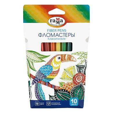 Фломастеры Гамма "Классические", 10цв., смываемые, картон. упак., европодвес (арт. 356547)
