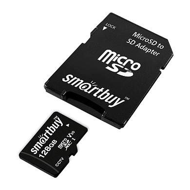 Карта памяти SmartBuy MicroSDHC 128GB UHS-II, Class 10, скорость чтения 95Мб/сек, для видеонаблюдения (с адаптером SD) (арт. 384279)