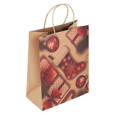 Пакет подарочный КОМПЛЕКТ 10 штук, новогодний, 26x13x32 см, "Christmas Kraft", ЗОЛОТАЯ СКАЗКА, 591961 (арт. 591961)